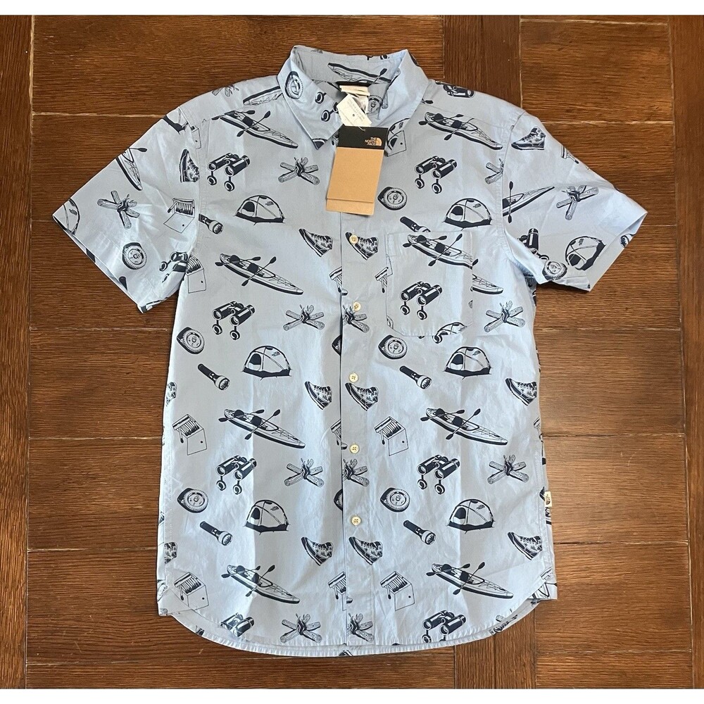 The North Face Men's S/S Baytrail Pattern Shirt Steel Blue Size Small NWT